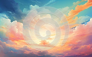 Vivid Sky Painting Cloud Background and Whimsical Colors, Ai