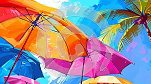 vivid summer pop art background featuring colorful beach umbrellas, ideal for a lively design concept