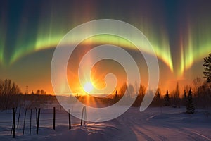 vivid sun dogs amidst arctic aurora borealis display