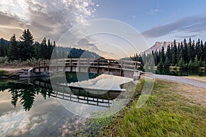 A vivid sunrise over Cascade Ponds