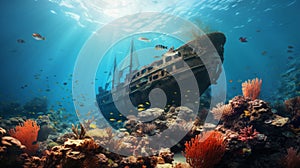 Vivid Surreality: The Old Ship Floating On Coral Reefs