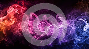 Vivid swirls of smoke in red, blue, and purple hues create a dynamic motion background with a mysterious atmosphere