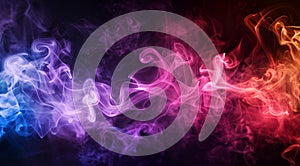 Vivid swirls of smoke in red, blue, and purple hues create a dynamic motion background with a mysterious atmosphere