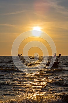 Vivid twilight sunset sky and motion blur of the sea under with long exposure effect.