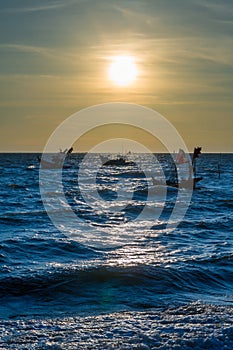 Vivid twilight sunset sky and motion blur of the sea under with long exposure effect.