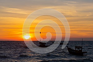 Vivid twilight sunset sky and motion blur of the sea under with long exposure effect.