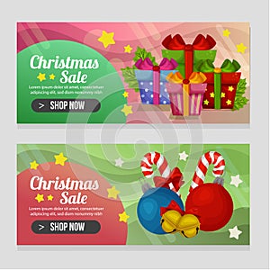 Vivid two banner christmas template with gift present