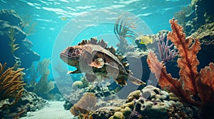 Vivid Underwater Coral Scene Photorealistic Rendering With Interactive Exhibits