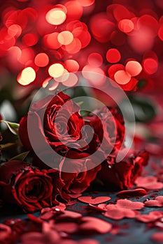 A vivid Valentine's Day background, hearts, roses