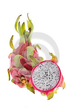 Vivid and Vibrant Dragon Fruit isolated against white background.