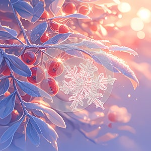 Vivid Winter Berries and Snowflake Illustration photo