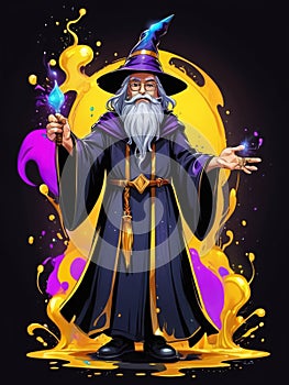 Vivid Wizardry Neon Delights in Cartoon Splash Art - A Dazzling Fusion of Gold and Black Hues photo