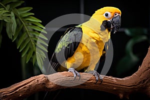 Vivid Yellow black parrot head. Generate Ai