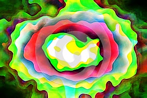 Vivid yellow green blue pink and white watercolor paint background in wavy shapes design