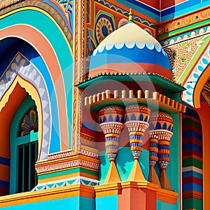 Vividly Colored Detail of a Mosque in Sudan, Generative Ai