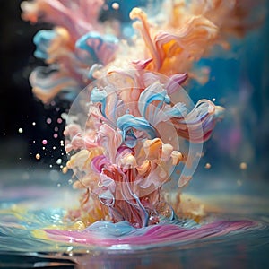 Vividly swirling paint dances on the surface of the water