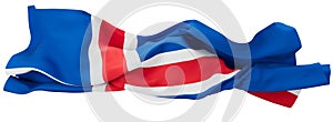 Vividly Waving Flag of Iceland on a Seamless Black Background