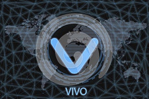 VIVO Abstract Cryptocurrency. With a dark background and a world map. Graphic concept for your design