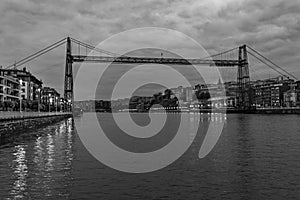 Vizcaya Bridge, Portugalete Bridge, suspension bridge. The oldest ferry bridge in the world. It joins the towns of Guecho and