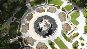 Vizcaya Gardens Fountain, Miami, Florida USA. Birdseye Aerial View, Renaissance