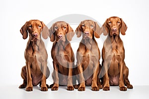 Vizsla Family Foursome Dogs Sitting On A White Background photo