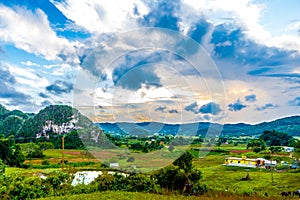 ViÃÂ±ales valley view in Cuba. Unreal nature with lakes, mountain, trees, wildlife. Gorgeus sky. photo