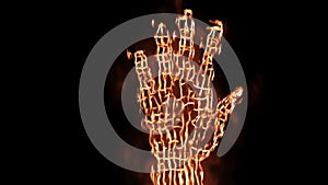 VJ animation. 3D animation for show and party. The hand is on fire. Fiery hand. Fire show.