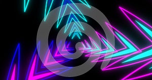 VJ loop futuristic sci-fi neon tunnel in spinning triangle form.