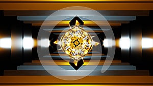 vj loop golden fractal cross in sci fi rotating tunnel visual element