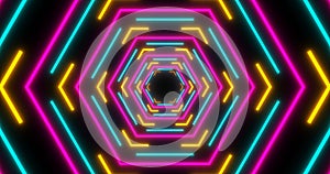 VJ loop sci-fi futuristic colorful tunnel in hexagon form