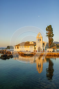 Vlacherna Monastery on the Kanoni peninsula in Corfu at sunrise