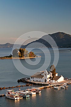 Vlacherna monastery at sunset, Corfu, Greece