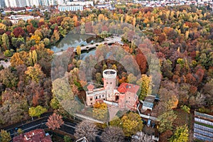 Vlad Tepes Castle in Carol Park, famous landmark in Bucharest Romania