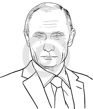 Vladimir Putin portrait, line art illustration vector