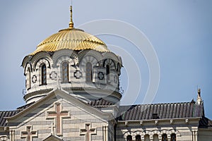 Vladimirsky Cathedral close-up. Orthodox Church in Russia. Sight