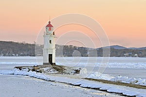 Vladivostok. The lighthouse Egersheld (1876) at the tip of the shkot Peninsula -Tokarevskaya koshka/ Russia