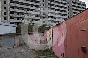 VLADIVOSTOK, RUSSIA - 03/09/2021 a soviet empty abandoned unfinished haunted residential concrete panel house building