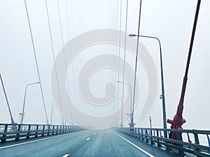 Vladivostok sea city and fog bridge