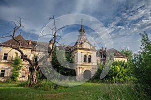 Vlajkovac castle at dusk. called Vlajkovacki dvor or zamak, it\'s a 19th century mansion, abandoned on the 20th century, a