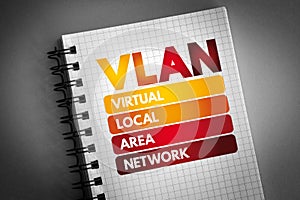 VLAN - Virtual Local Area Network acronym on notepad, technology concept background