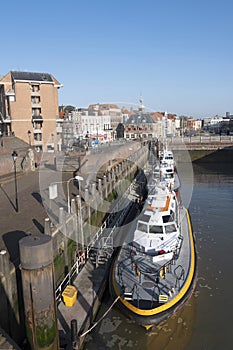 pilot boats in vlissingen harbor on sunny day in spring