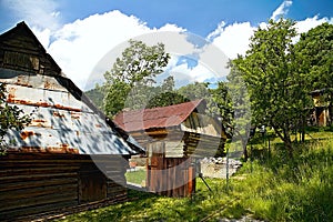 Vlkolinec - mountain village with a folk architecture typical of the Central European type. Wooden houses in the