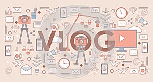 Vlog word banner template. Social media and online communication, video production concept.