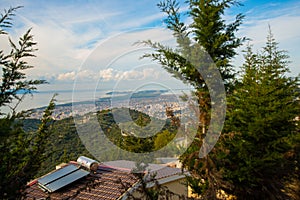 VLORA, ALBANIA: Adriatic sea coast and top view on Vrore town.