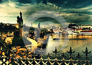 The Vltava River flows through Prague, the capital of the Czech Republic. The so-called `Hundred-Towered Prague` photo