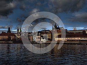 The Vltava River flows through Prague, the capital of the Czech Republic. The so-called `Hundred-Towered Prague` photo