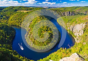 Vltava river horseshoe shape meander from Maj viewpoint, nature of Czech Republic