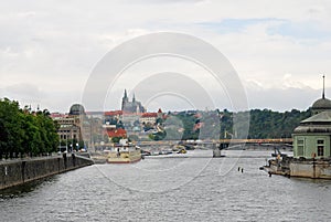 Vltava River Hradcany and St Vitus Cathedral Prague Czech Republic