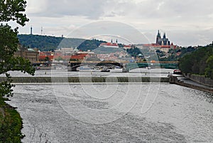 Vltava River Hradcany and St Vitus Cathedral Prague Czech Republic