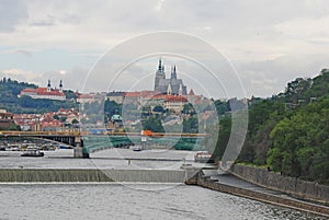 Vltava River  Hradcany and St Vitus Cathedral  Prague  Czech Republic